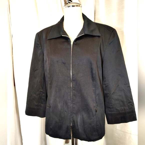 Norton McNaughton Jacket, Women, Black Zip Up, Collar, 3/4 sleeves, Zip Pckts,12 - Picture 1 of 11